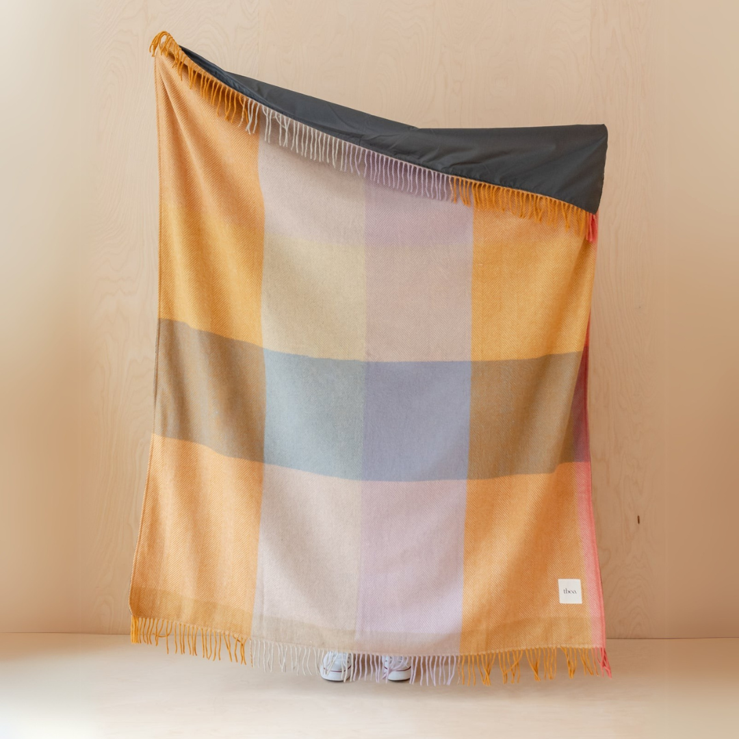 Recycled Wool Picnic Blanket, Mustard Frame Check