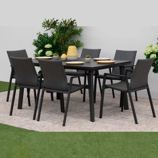 Nova - Phoenix 6 Seat Dining Set 1.5 x 1m Rectangular Table, Grey