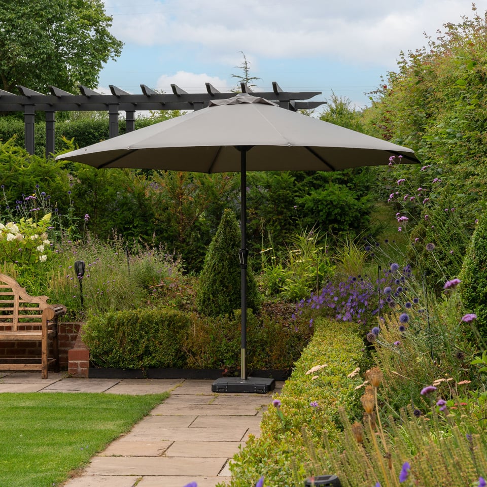 Nova - Max 3.5m Round Crank Operated Deluxe Parasol, Light Grey