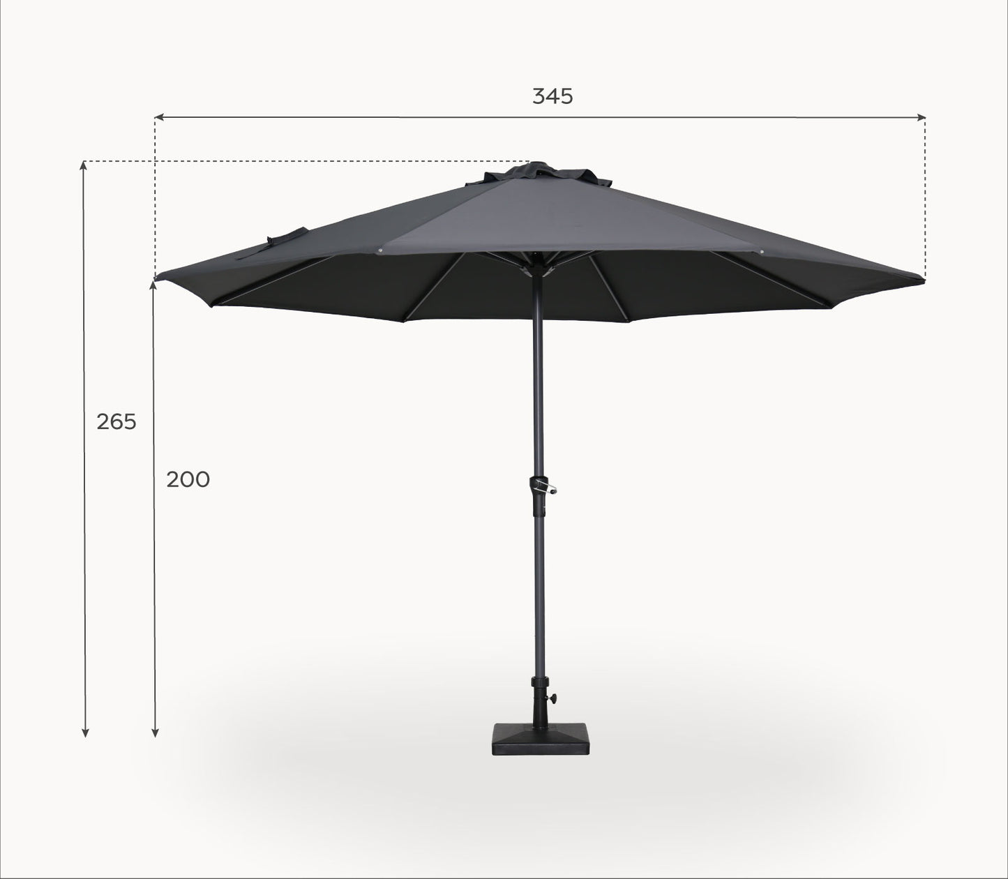 Nova - Max 3m Round Crank Operated Deluxe Parasol, Dark Grey